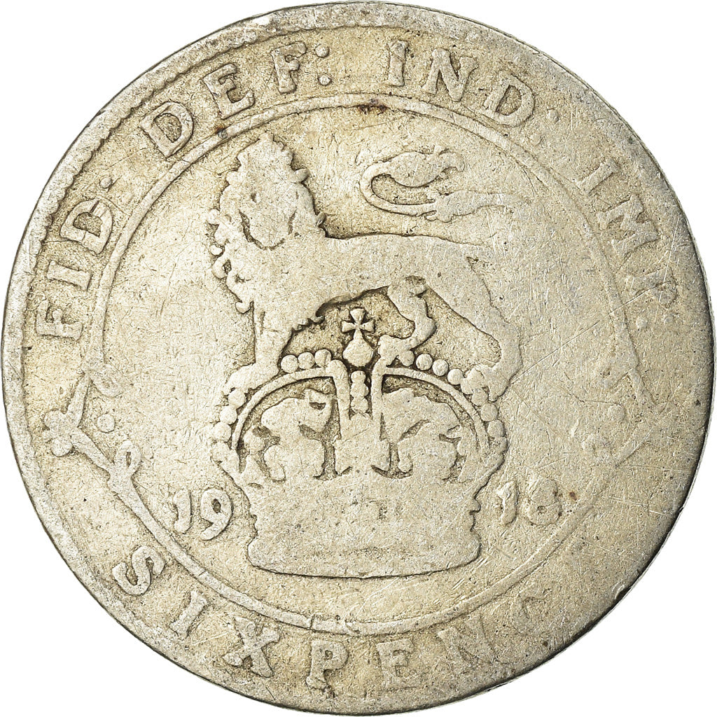 Coin, Great Britain, George V, 6 Pence, 1918, VG(8-10), Silver, KM:815