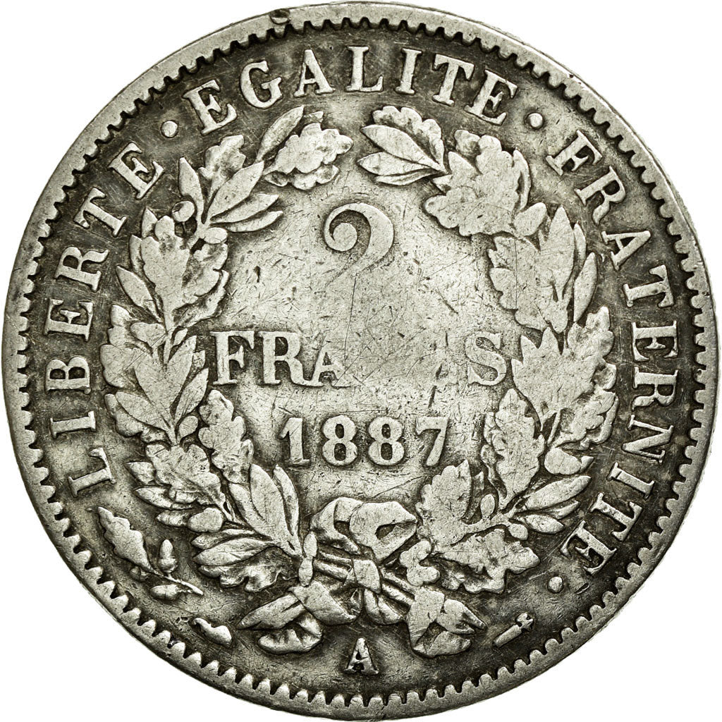 Monnaie, France, Cérès, 2 Francs, 1887, Paris, TB, Argent, KM:817.1