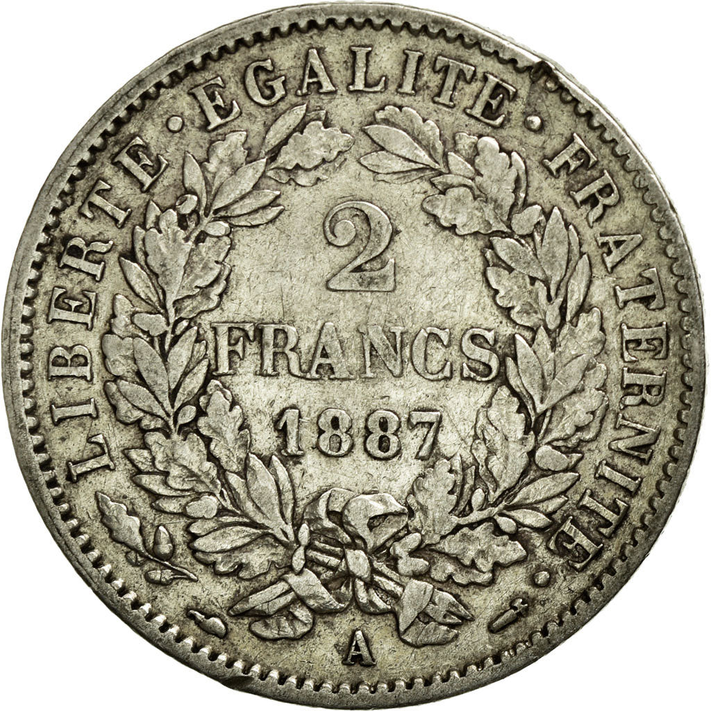 Coin, France, Cérès, 2 Francs, 1887, Paris, VF(30-35), Silver, KM:817.1