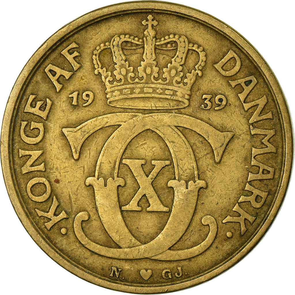 Moneta, Danimarca, Christian X, Krone, 1939, Copenhagen, BB, Alluminio-bronzo