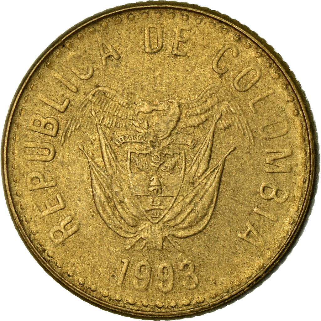 Coin, Colombia, 5 Pesos, 1993, EF(40-45), Aluminum-Bronze, KM:280