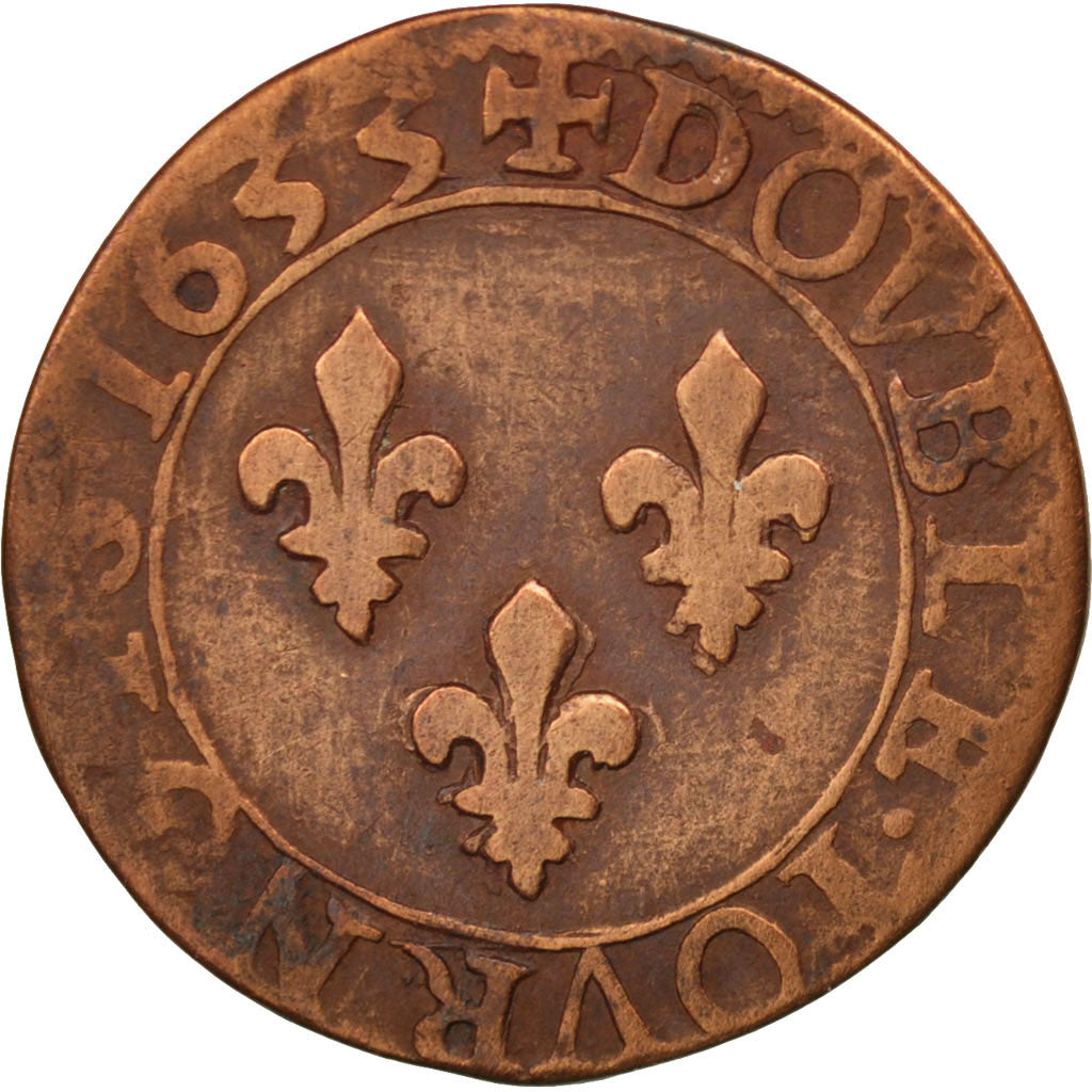 FRANCE, Double tournois, buste juvénile au col fraisé , Double Tournois, 1633, T