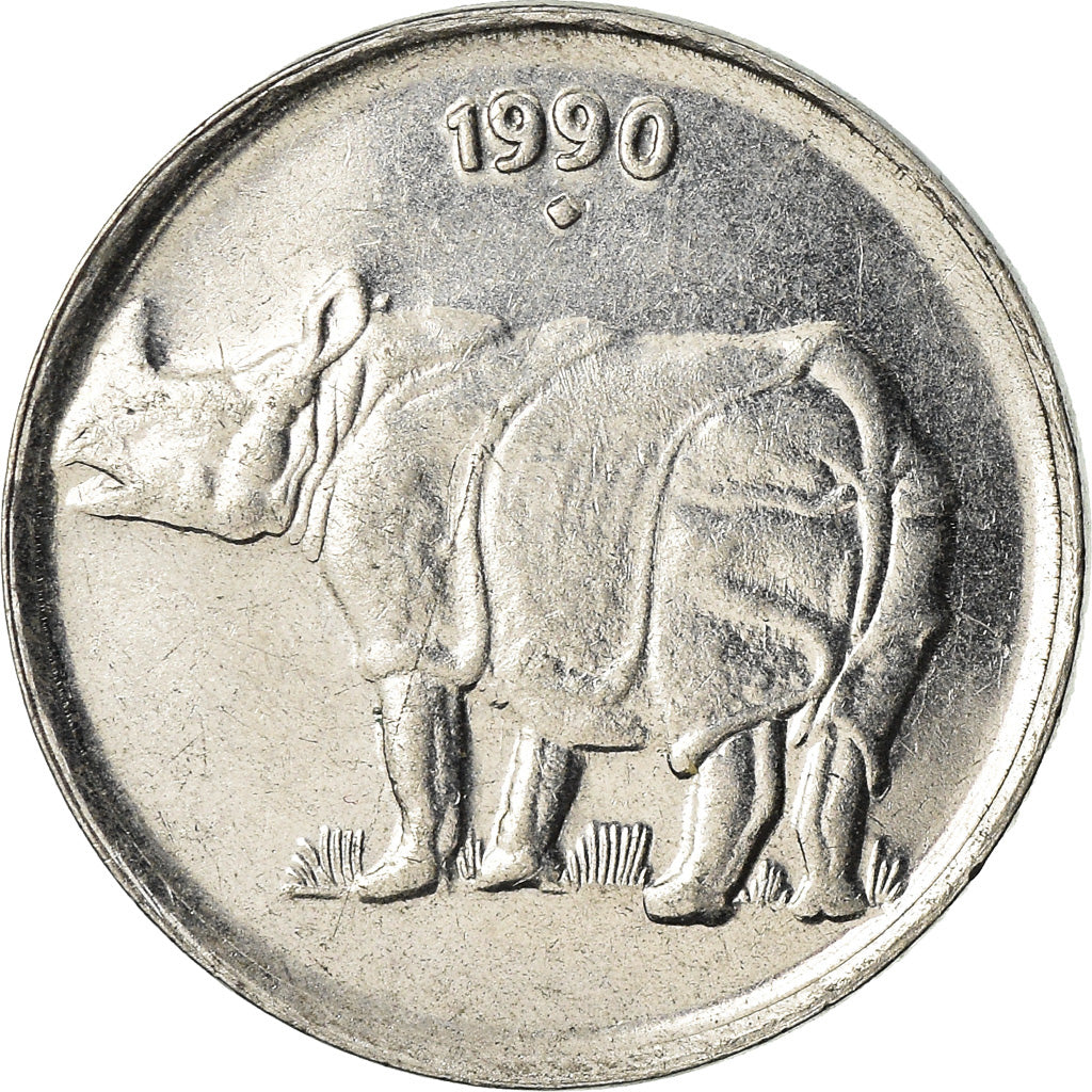 Moneda, INDIA-REPÚBLICA, 25 Paise, 1990, MBC, Acero inoxidable, KM:54