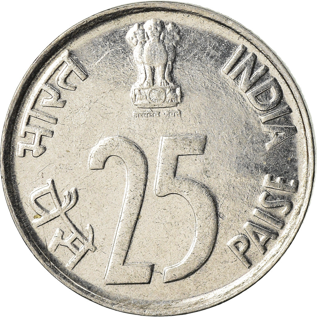 Moneda, INDIA-REPÚBLICA, 25 Paise, 1990, MBC, Acero inoxidable, KM:54