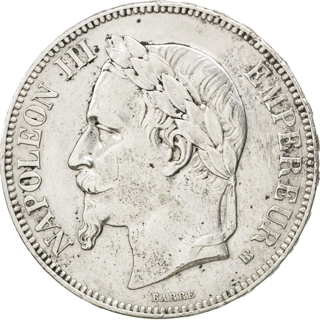 FRANCE, Napoléon III, 5 Francs, 1867, Strasbourg, KM #799.2, EF(40-45), Silver,
