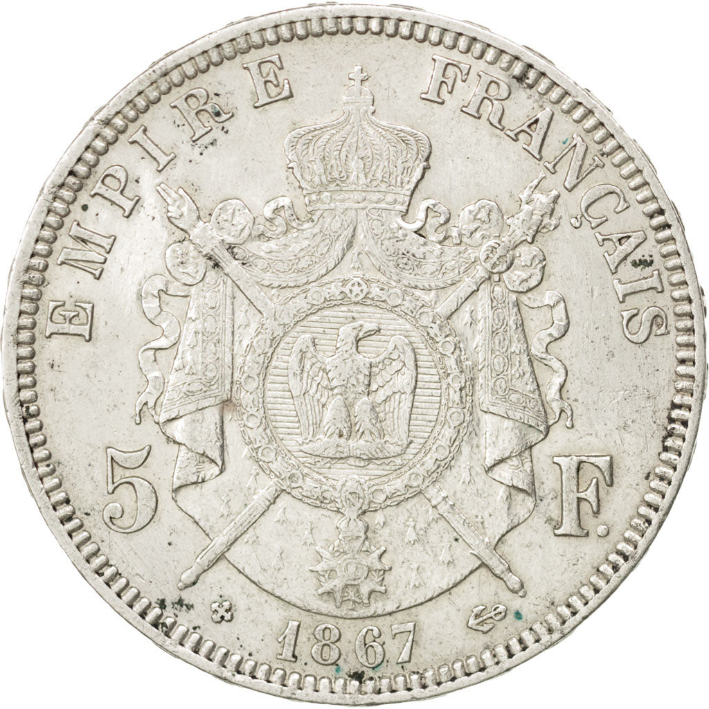 FRANCE, Napoléon III, 5 Francs, 1867, Strasbourg, KM #799.2, EF(40-45), Silver,