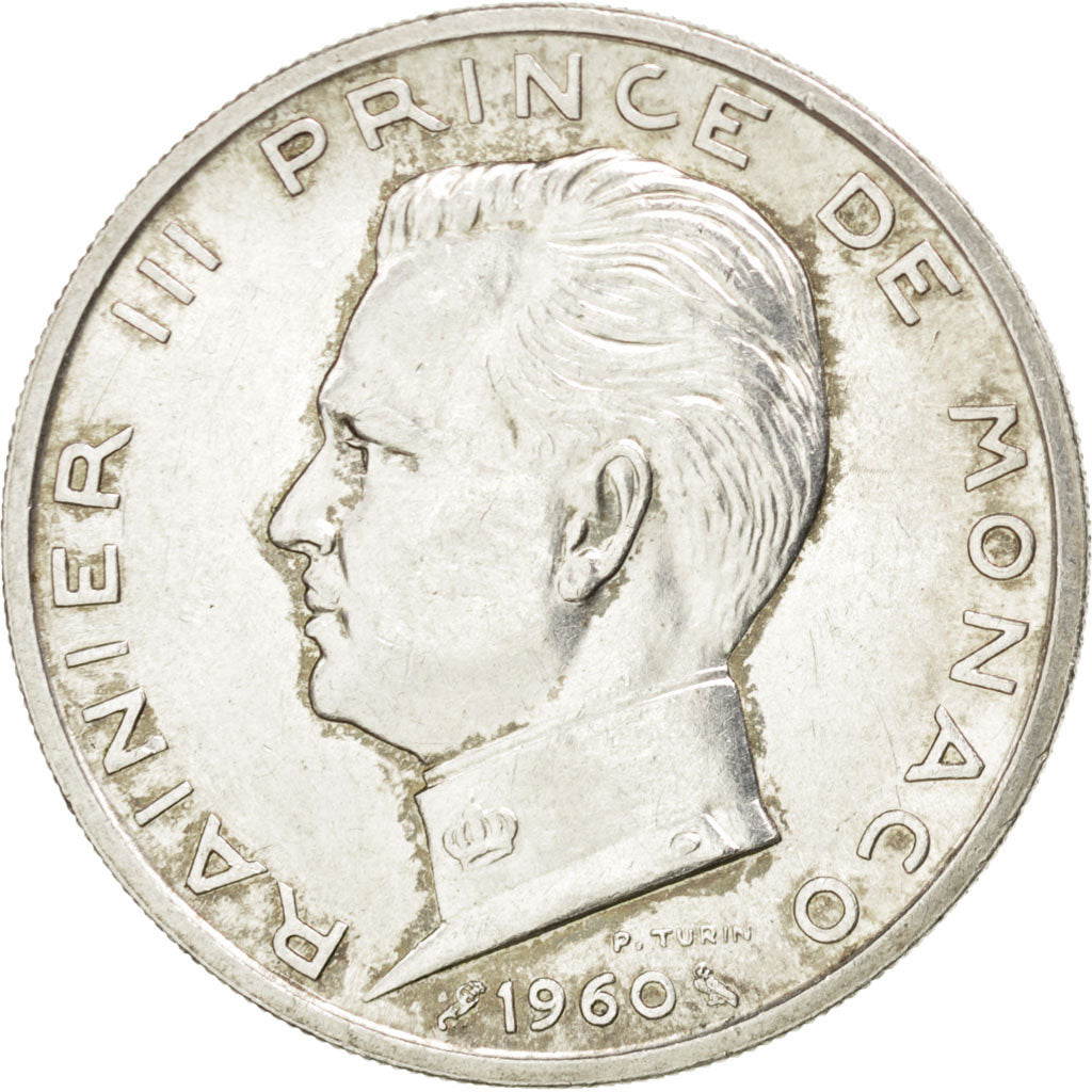 MONACO, 5 Francs, 1960, KM #141, AU(50-53), Silver, Gadoury #152, 12.02