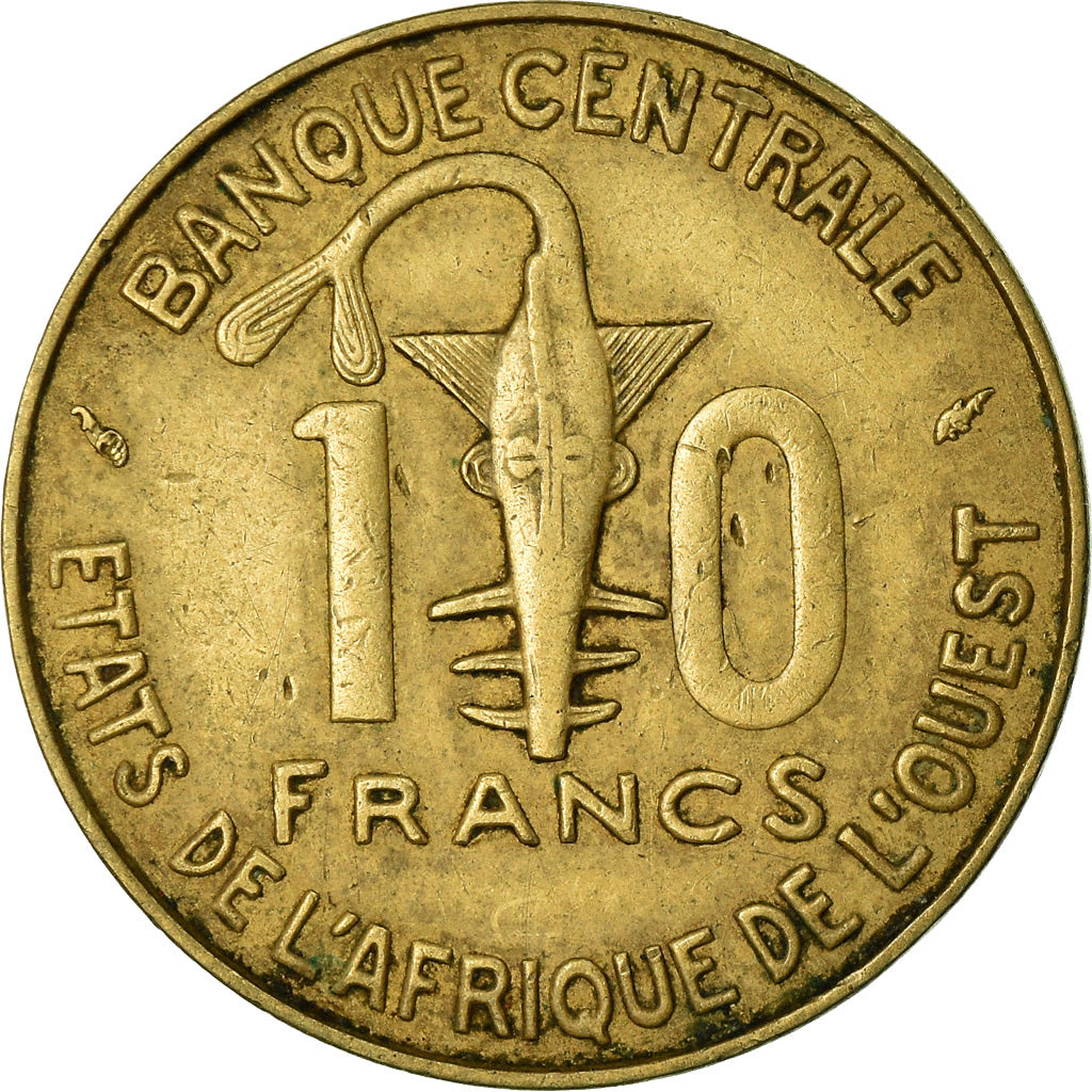 Moneda, Estados del África Occidental, 10 Francs, 1977, MBC, Aluminio - níquel