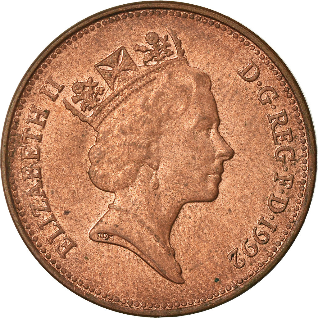 Coin, Great Britain, Elizabeth II, 2 Pence, 1992, EF(40-45), Copper Plated