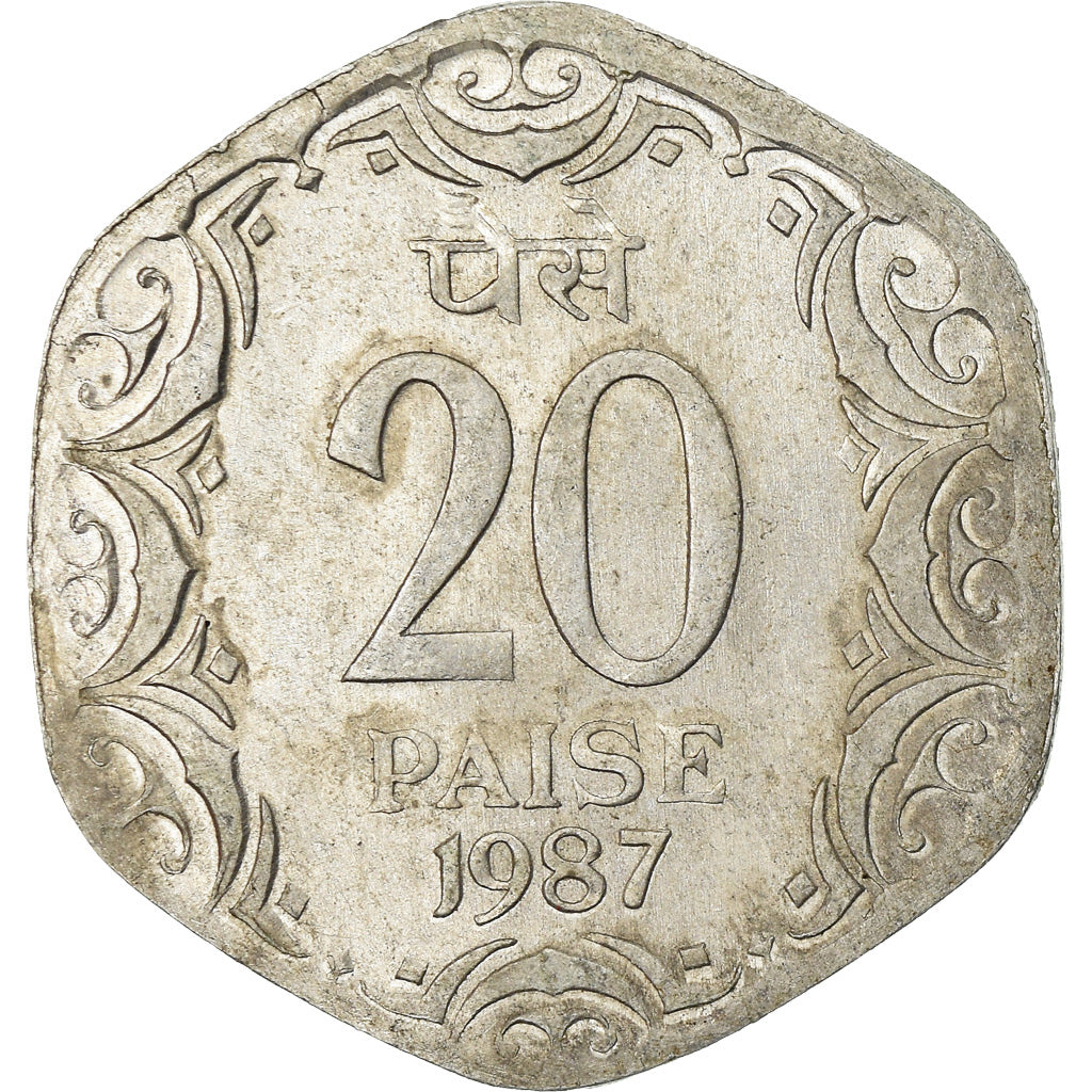Coin, INDIA-REPUBLIC, 20 Paise, 1987, EF(40-45), Aluminum, KM:44