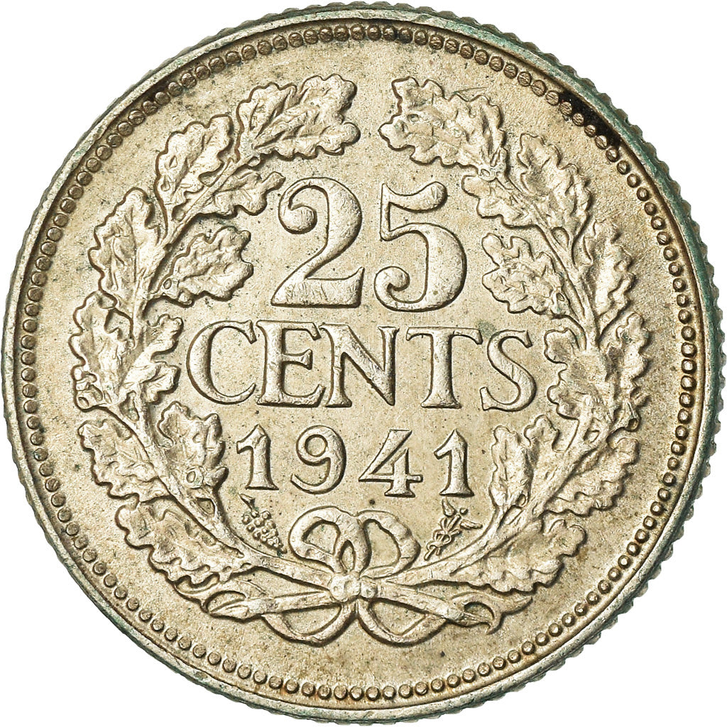 Coin, Netherlands, Wilhelmina I, 25 Cents, 1941, EF(40-45), Silver, KM:164