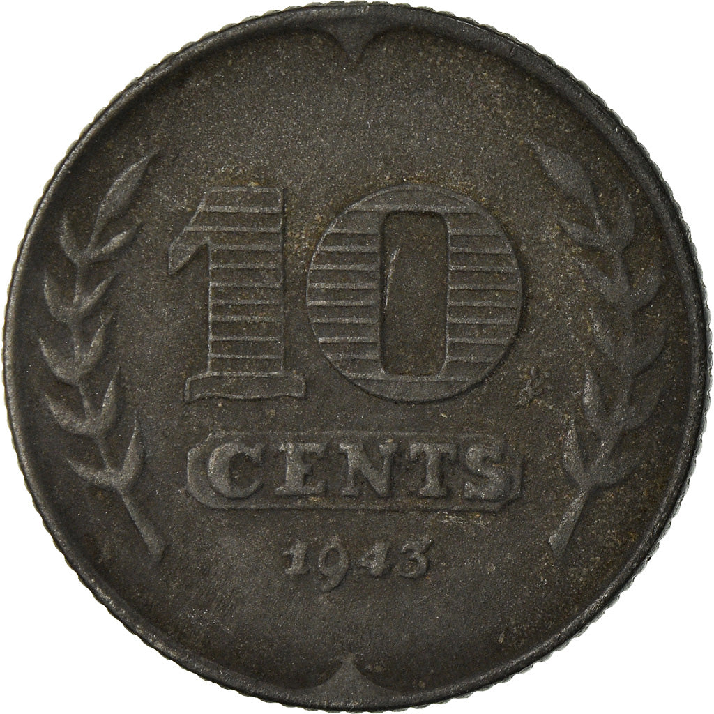 Coin, Netherlands, Wilhelmina I, 10 Cents, 1943, EF(40-45), Zinc, KM:173