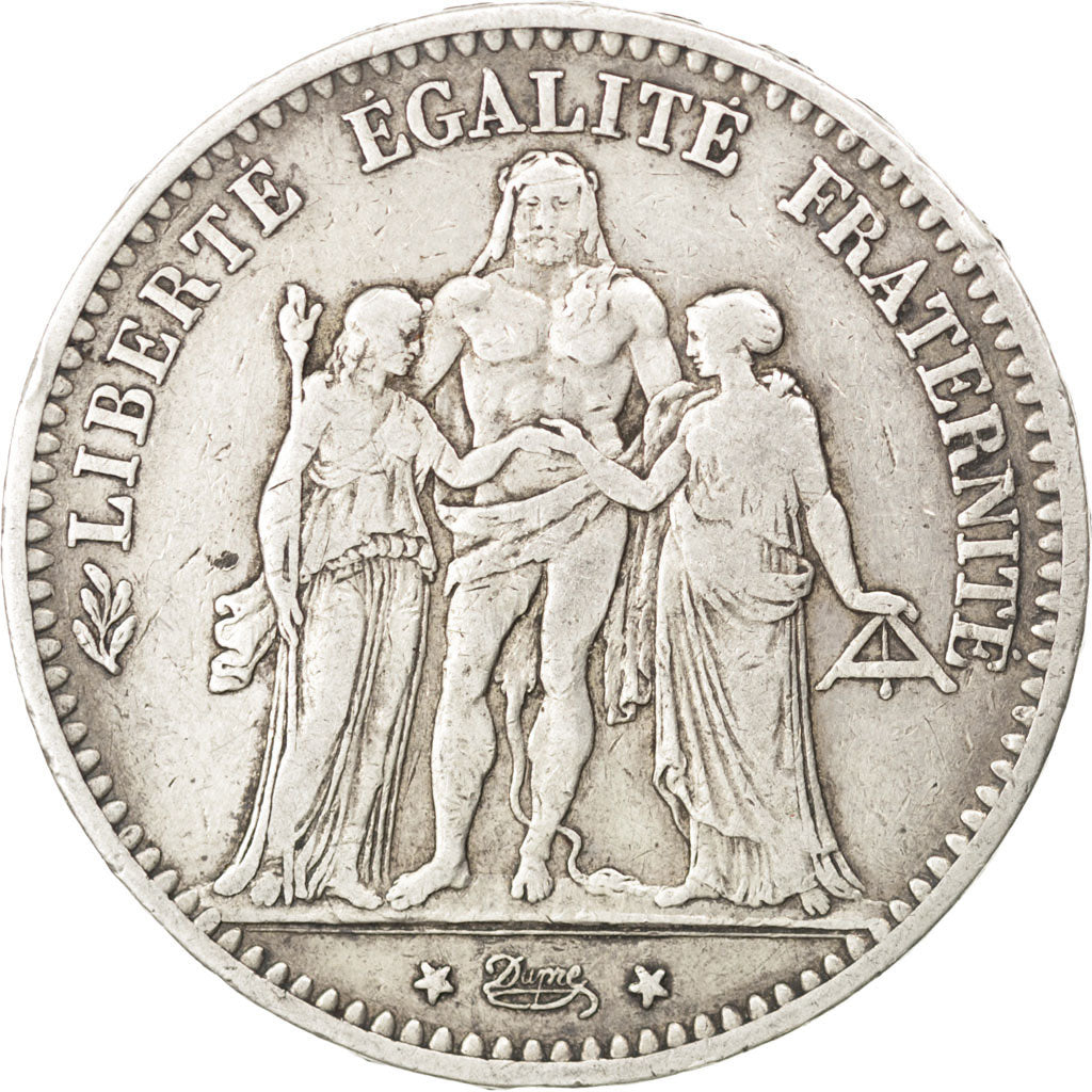 FRANCE, Hercule, 5 Francs, 1874, Paris, KM #820.1, VF(30-35), Silver, Gadoury...