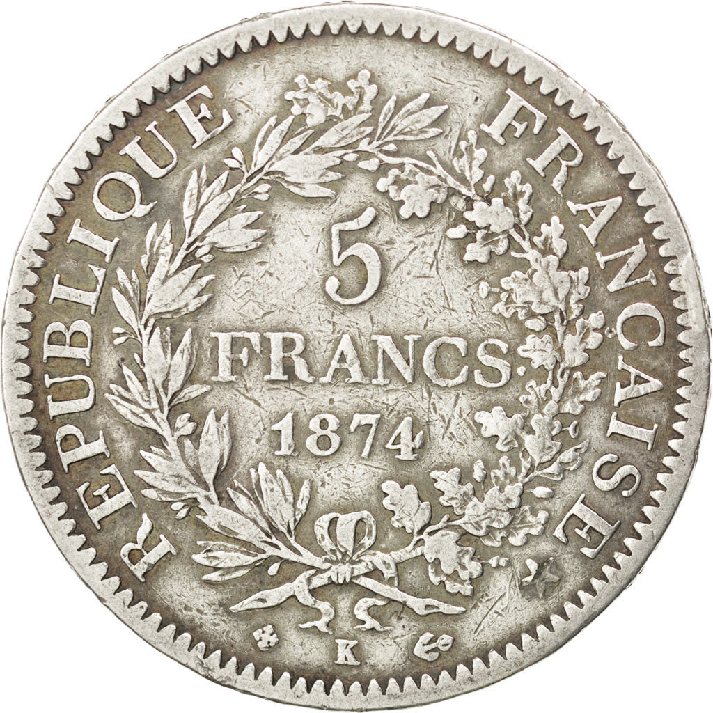 FRANCE, Hercule, 5 Francs, 1874, Bordeaux, KM #820.2, VF(30-35), Silver,...