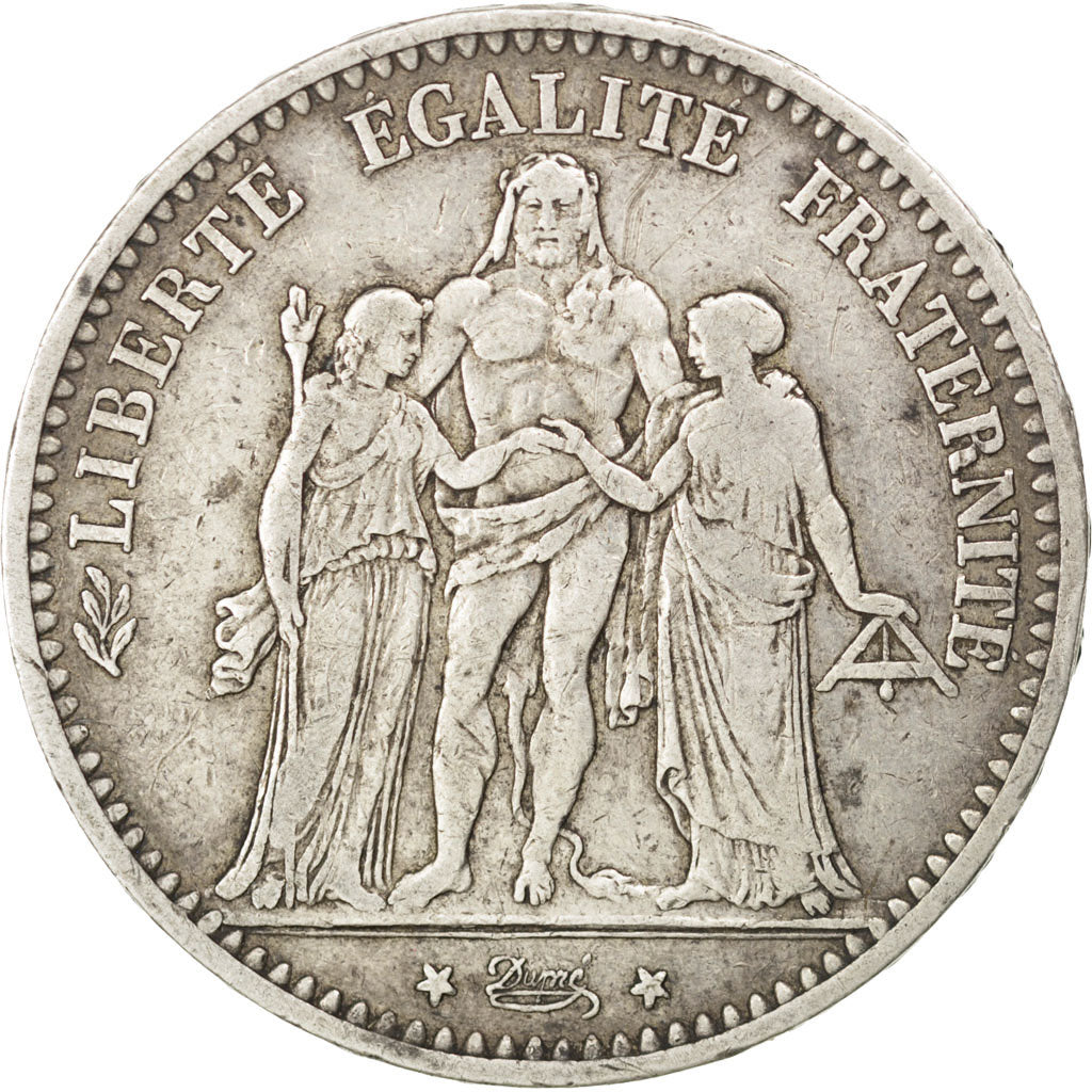 FRANCE, Hercule, 5 Francs, 1875, Paris, KM #820.1, VF(30-35), Silver, Gadoury...