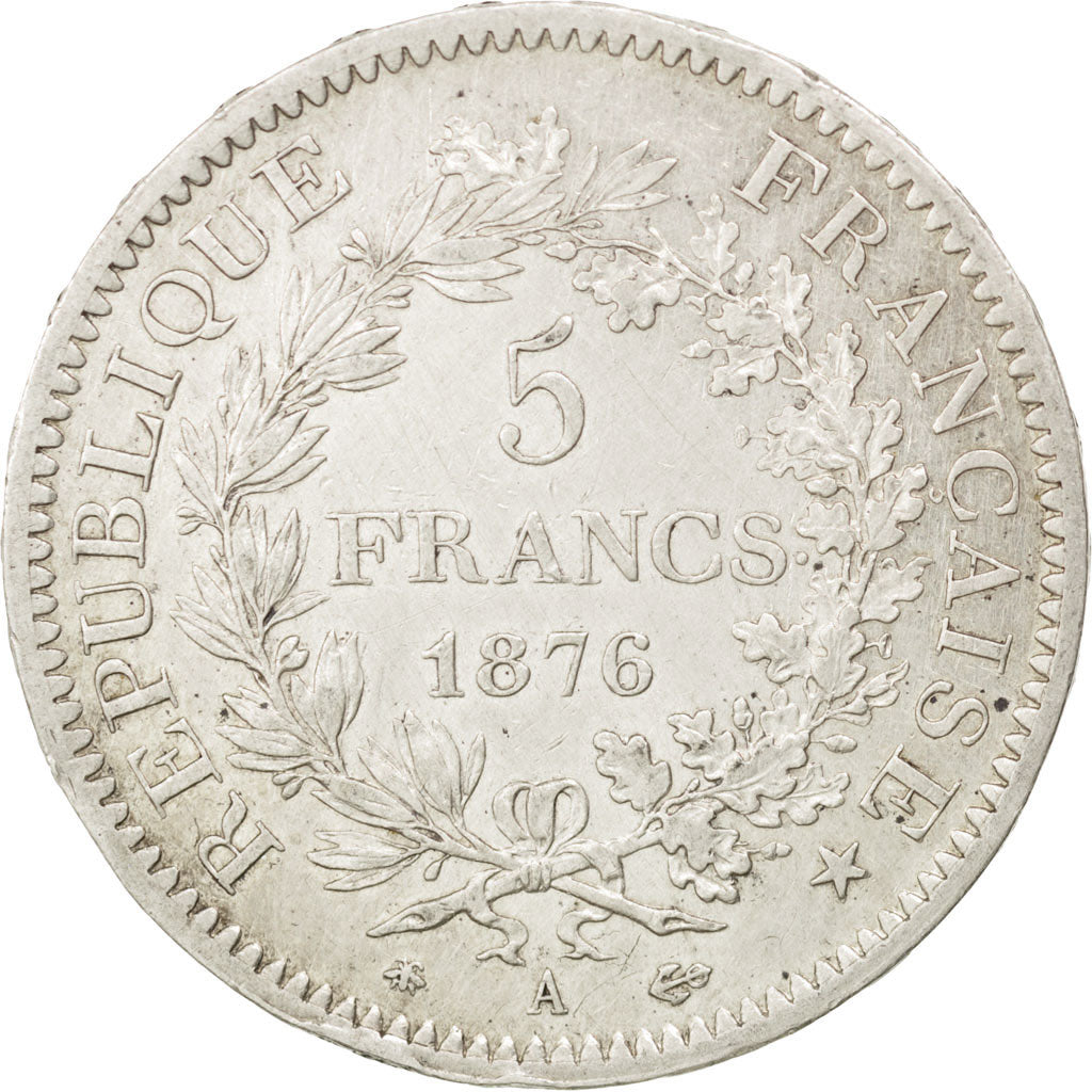FRANCE, Hercule, 5 Francs, 1876, Paris, KM #820.1, AU(55-58), Silver, Gadoury...