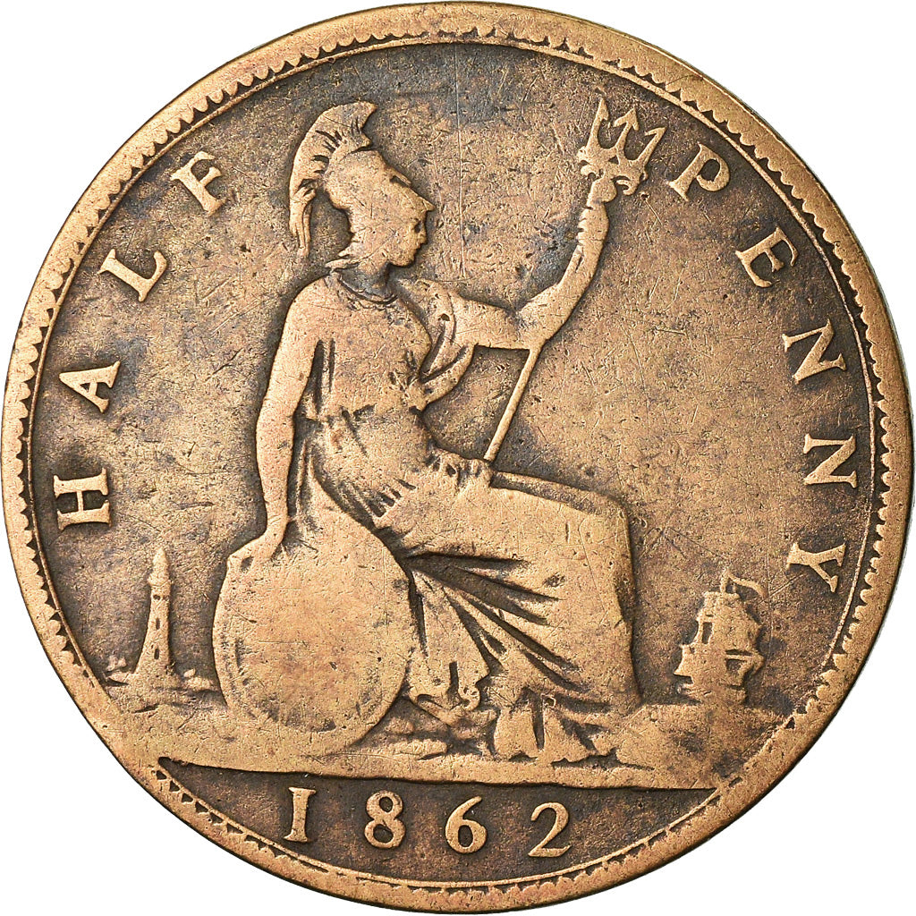 Moneda, Gran Bretaña, Victoria, 1/2 Penny, 1862, BC+, Bronce, KM:748.2