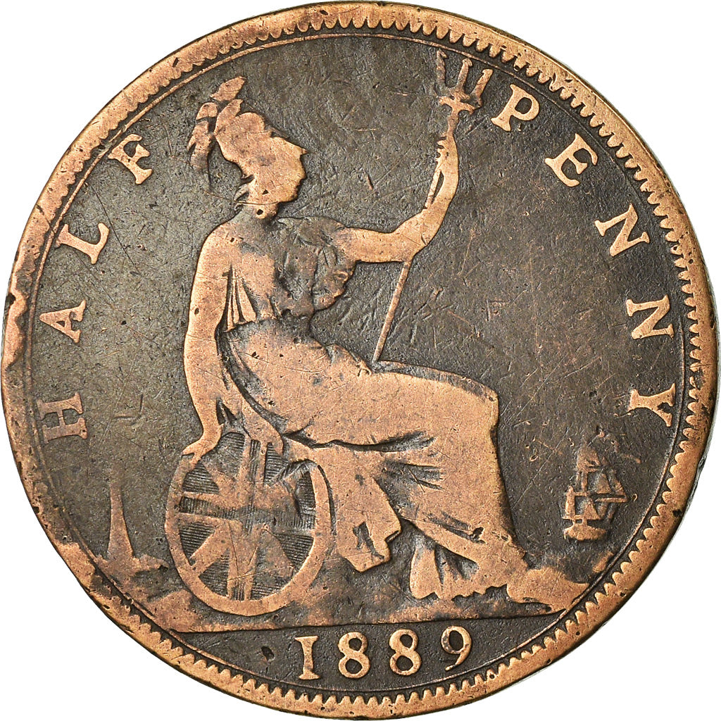 Coin, Great Britain, Victoria, 1/2 Penny, 1889, VF(20-25), Bronze, KM:754