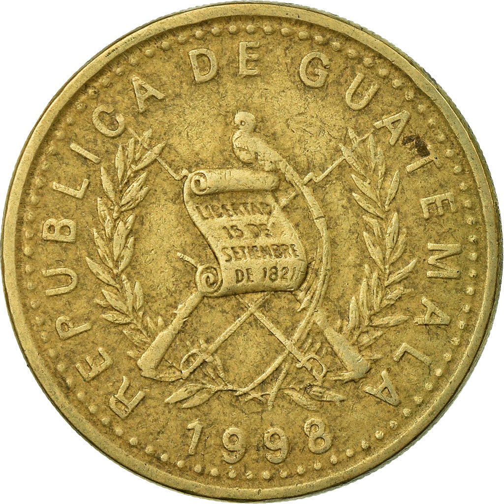 Moneda, Guatemala, 50 Centavos, 1998, BC+, Níquel - latón, KM:283