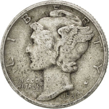 UNITED STATES, Mercury Dime, Dime, 1936, U.S. Mint, KM #140, VF(20-25), Silver,.