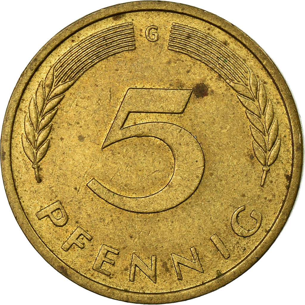 Coin, GERMANY - FEDERAL REPUBLIC, 5 Pfennig, 1983, Karlsruhe, EF(40-45), Brass