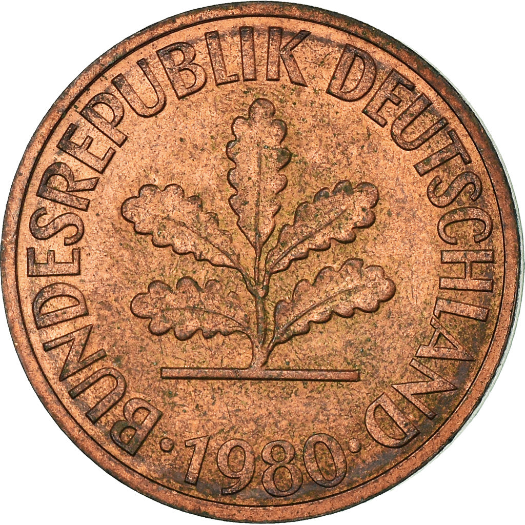 Moneta, GERMANIA - REPUBBLICA FEDERALE, 2 Pfennig, 1980, Stuttgart, BB, Acciaio