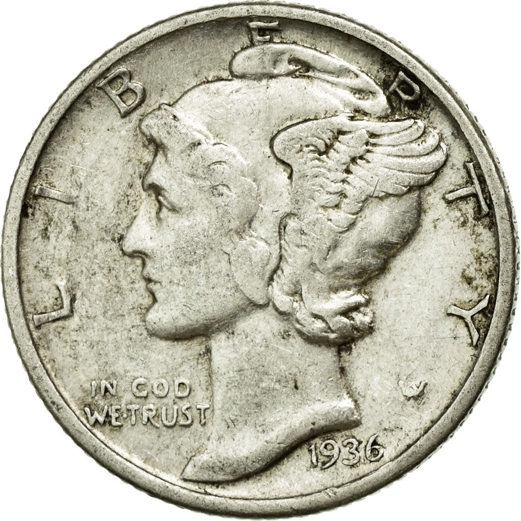 Coin, United States, Mercury Dime, Dime, 1936, U.S. Mint, Philadelphia