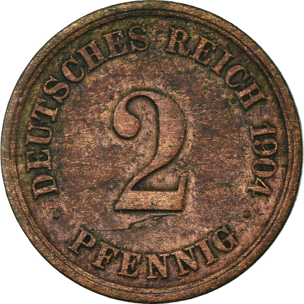 Münze, GERMANY - EMPIRE, Wilhelm II, 2 Pfennig, 1904, Hambourg, S+, Kupfer
