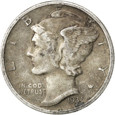 UNITED STATES, Mercury Dime, Dime, 1936, U.S. Mint, KM #140, VF(20-25), Silver,.