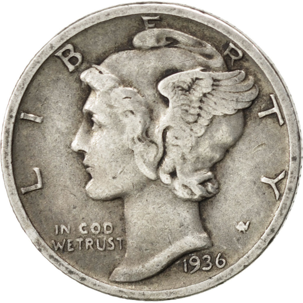 UNITED STATES, Mercury Dime, Dime, 1936, U.S. Mint, KM #140, VF(20-25), Silver,.