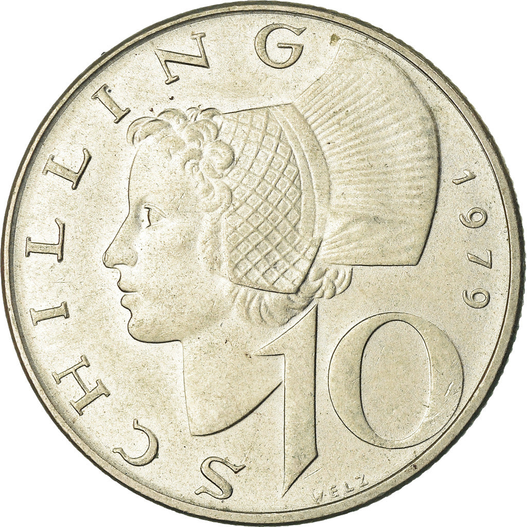 Moeda, Áustria, 10 Schilling, 1979, AU(55-58), Níquel Cromado a Cobre-Níquel