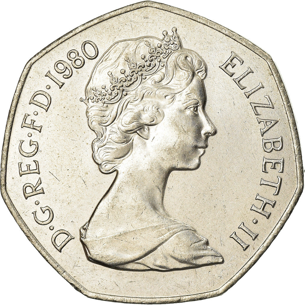 Coin, Great Britain, Elizabeth II, 50 New Pence, 1980, AU(55-58), Copper-nickel