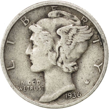 UNITED STATES, Mercury Dime, Dime, 1936, U.S. Mint, KM #140, VF(20-25), Silver,.