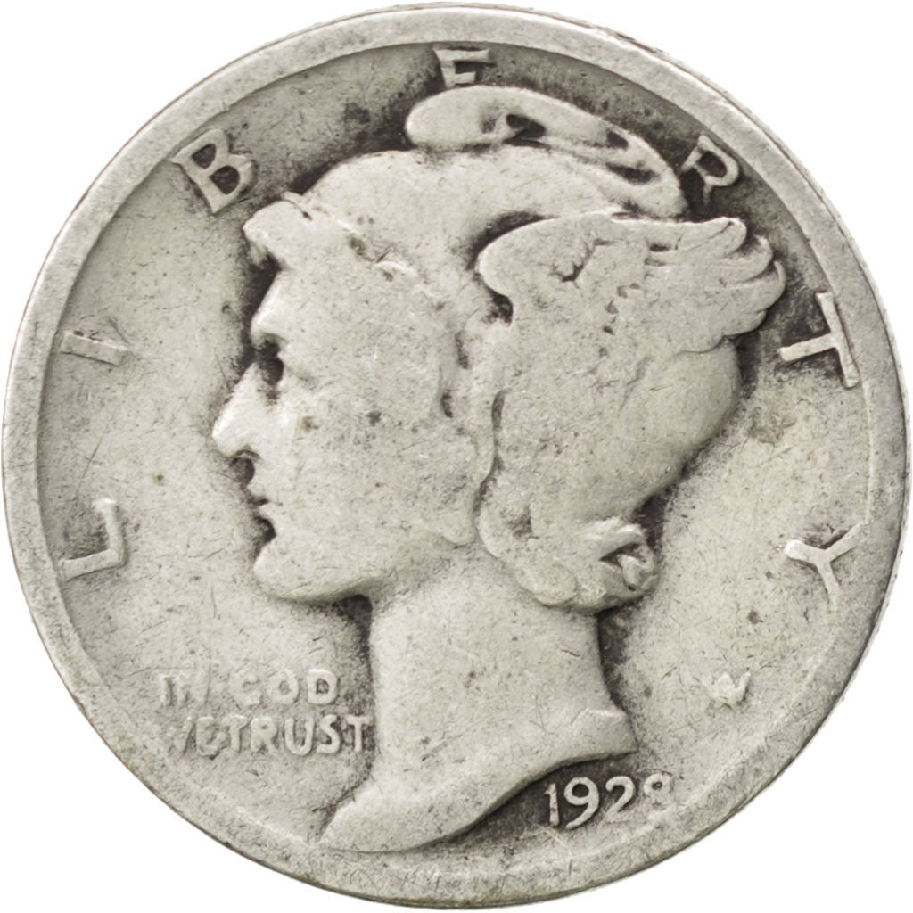 UNITED STATES, Mercury Dime, Dime, 1928, U.S. Mint, KM #140, VF(20-25), Silver,.
