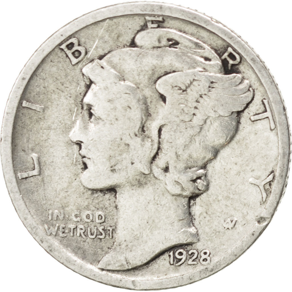 UNITED STATES, Mercury Dime, Dime, 1928, U.S. Mint, KM #140, VF(20-25), Silver,.