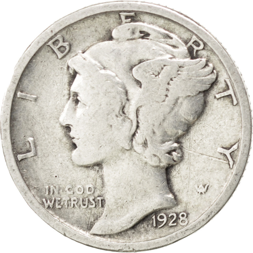 UNITED STATES, Mercury Dime, Dime, 1928, U.S. Mint, KM #140, VF(20-25), Silver,.