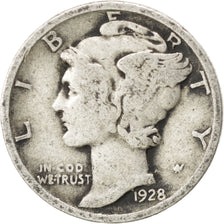 UNITED STATES, Mercury Dime, Dime, 1928, U.S. Mint, KM #140, VF(30-35), Silver,.