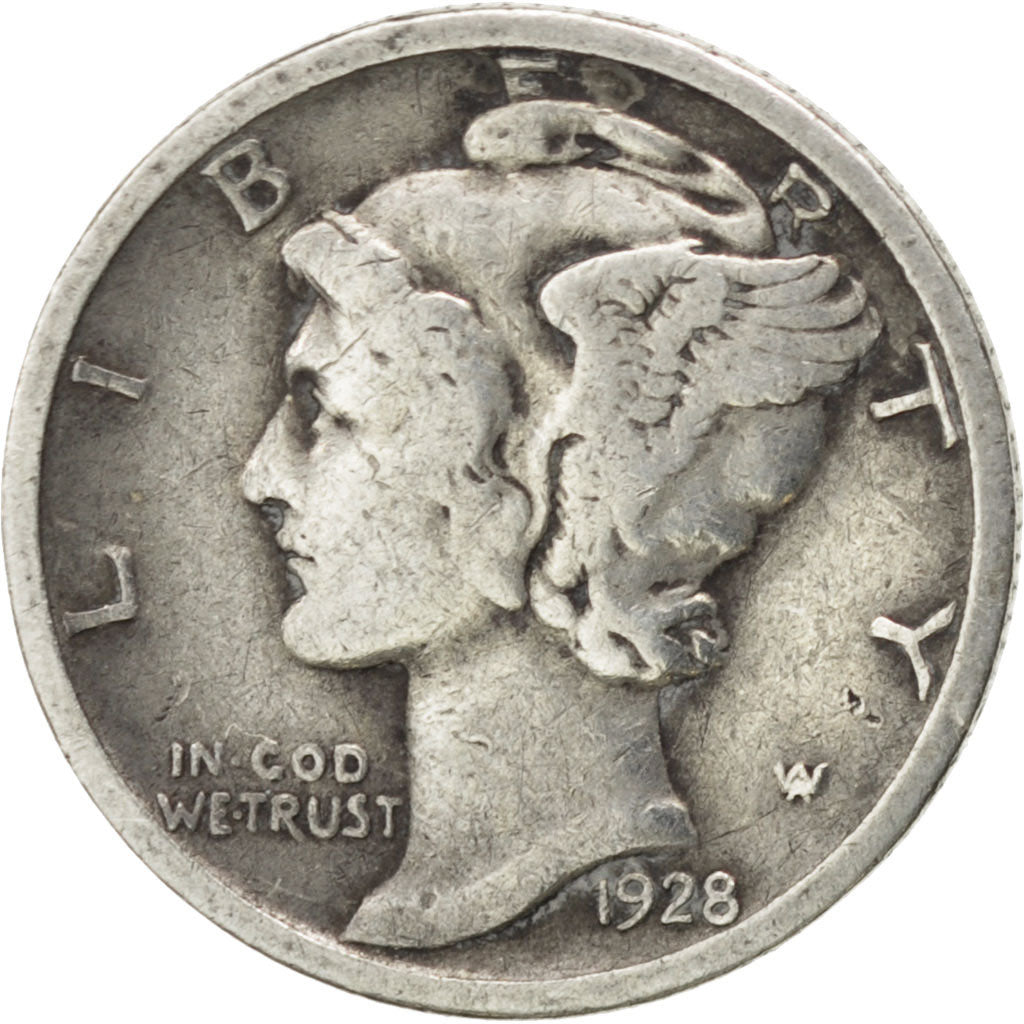 UNITED STATES, Mercury Dime, Dime, 1928, U.S. Mint, KM #140, VF(30-35), Silver,.