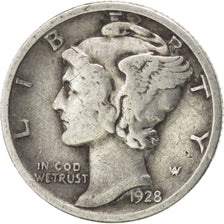 UNITED STATES, Mercury Dime, Dime, 1928, U.S. Mint, KM #140, VF(30-35), Silver,.