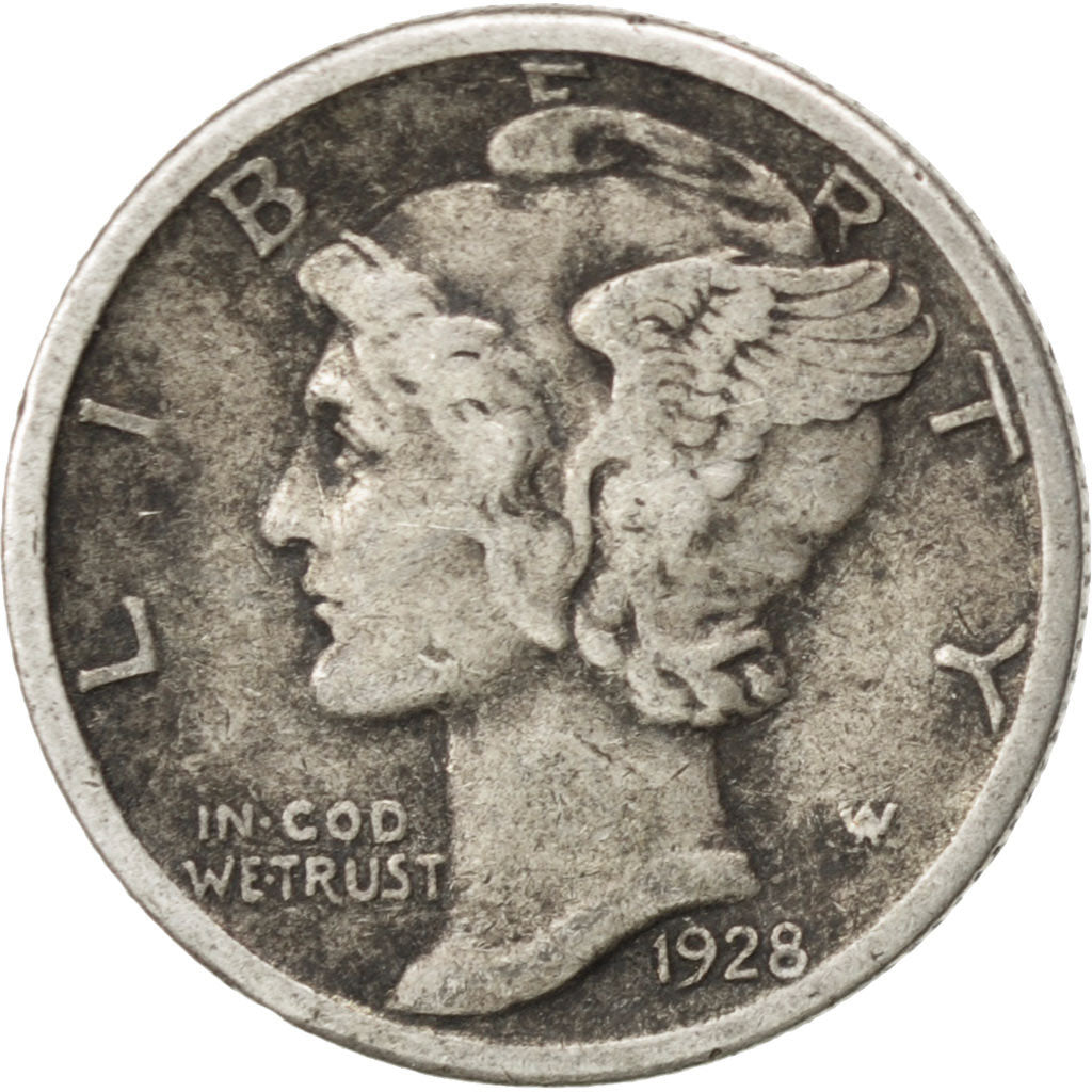 UNITED STATES, Mercury Dime, Dime, 1928, U.S. Mint, KM #140, VF(30-35), Silver,.