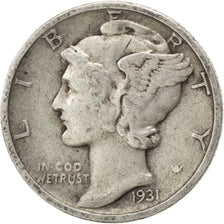 UNITED STATES, Mercury Dime, Dime, 1931, U.S. Mint, KM #140, VF(30-35), Silver,.
