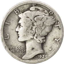 UNITED STATES, Mercury Dime, Dime, 1929, U.S. Mint, KM #140, VF(30-35), Silver,.