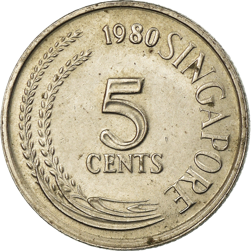 Coin, Singapore, 5 Cents, 1980, Singapore Mint, EF(40-45), Copper-Nickel Clad
