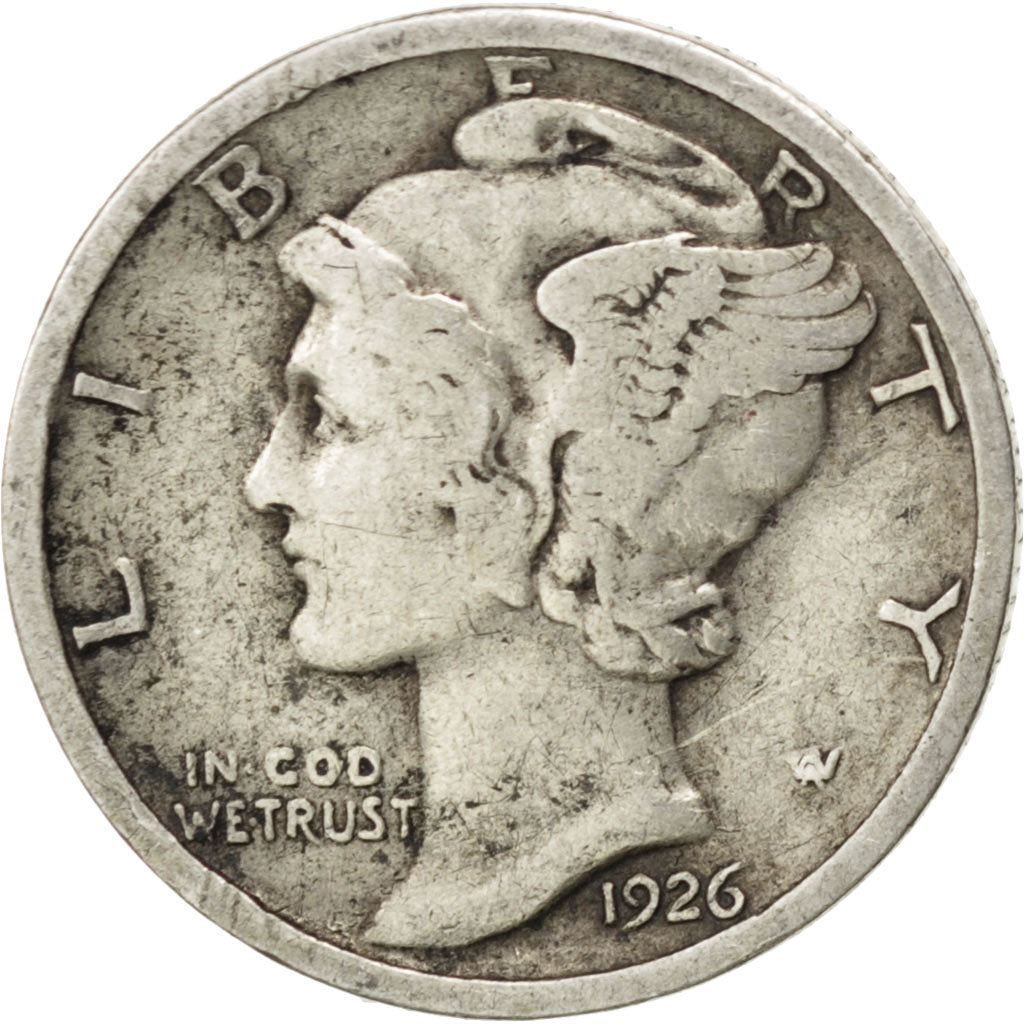 UNITED STATES, Mercury Dime, Dime, 1926, U.S. Mint, KM #140, VF(30-35), Silver,.