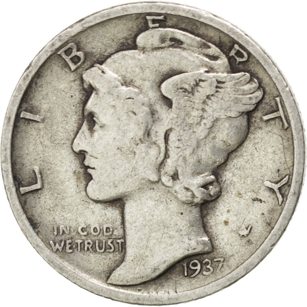UNITED STATES, Mercury Dime, Dime, 1937, U.S. Mint, KM #140, VF(30-35), Silver,.