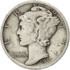 UNITED STATES, Mercury Dime, Dime, 1937, U.S. Mint, KM #140, VF(30-35), Silver,.