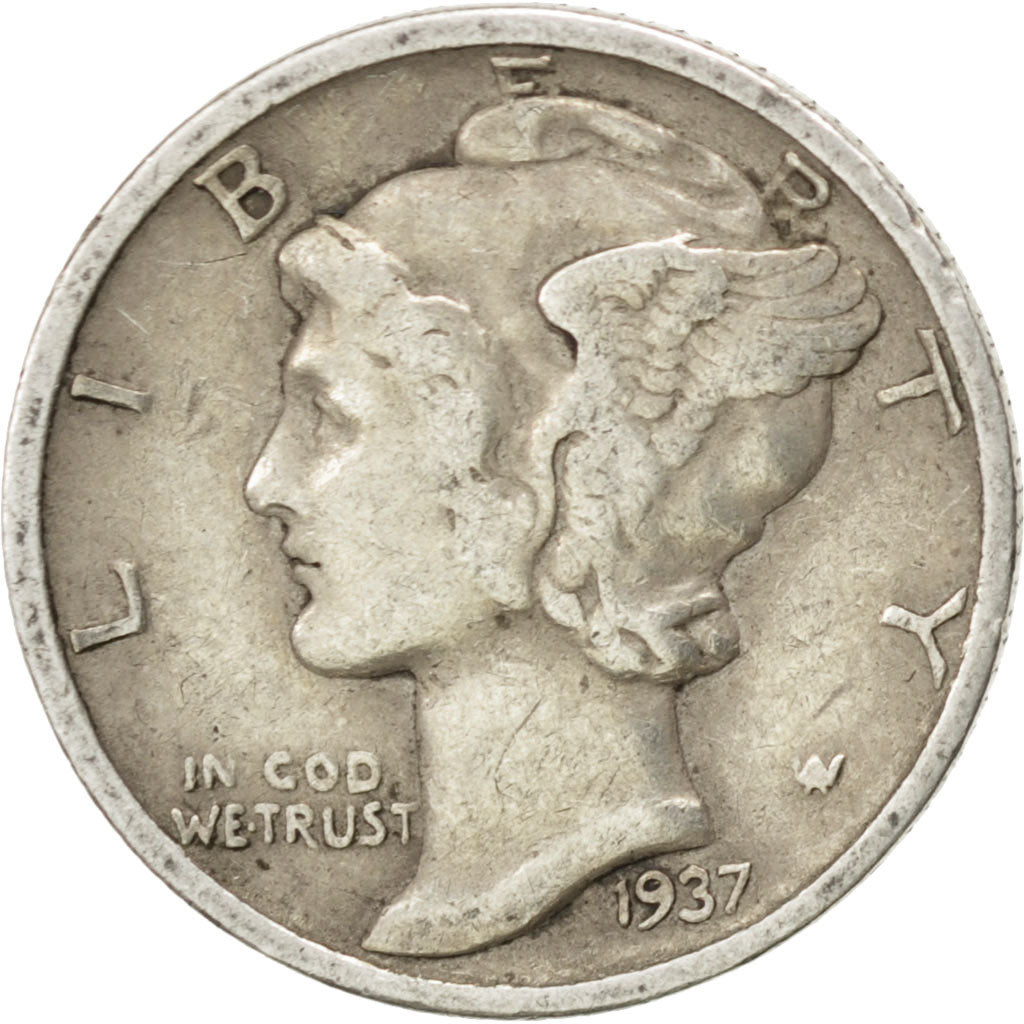 UNITED STATES, Mercury Dime, Dime, 1937, U.S. Mint, KM #140, VF(30-35), Silver,.