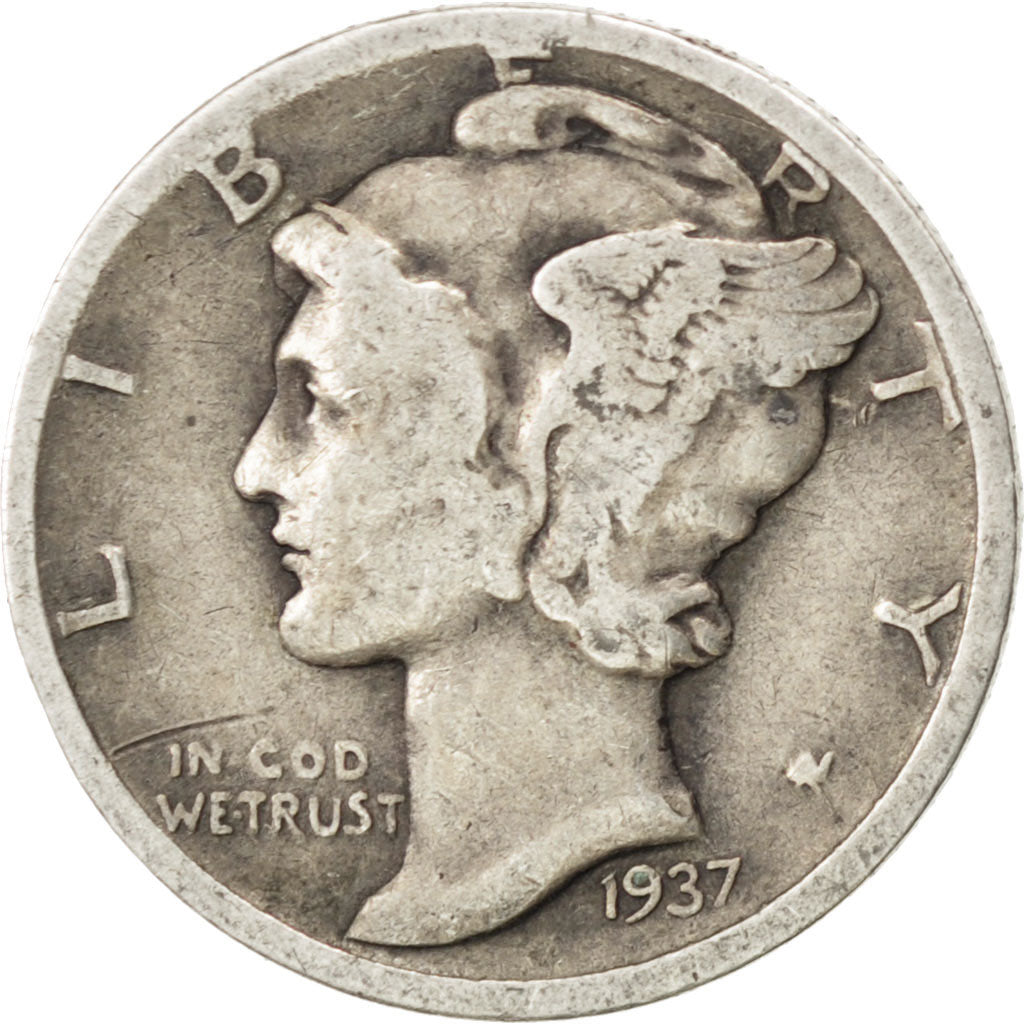 UNITED STATES, Mercury Dime, Dime, 1937, U.S. Mint, KM #140, EF(40-45), Silver,.