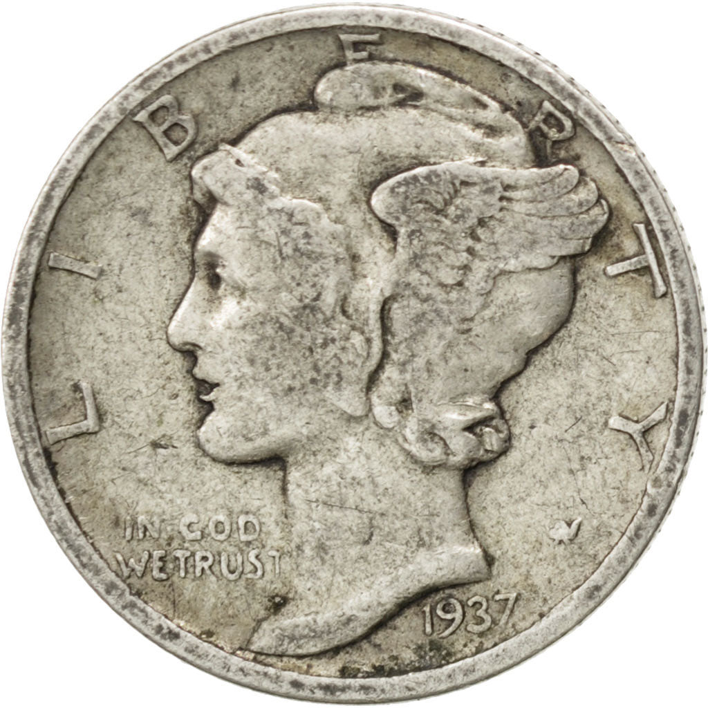 UNITED STATES, Mercury Dime, Dime, 1937, U.S. Mint, KM #140, EF(40-45), Silver,.