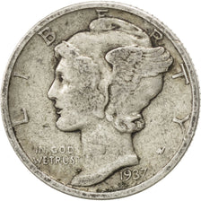 UNITED STATES, Mercury Dime, Dime, 1937, U.S. Mint, KM #140, EF(40-45), Silver,.